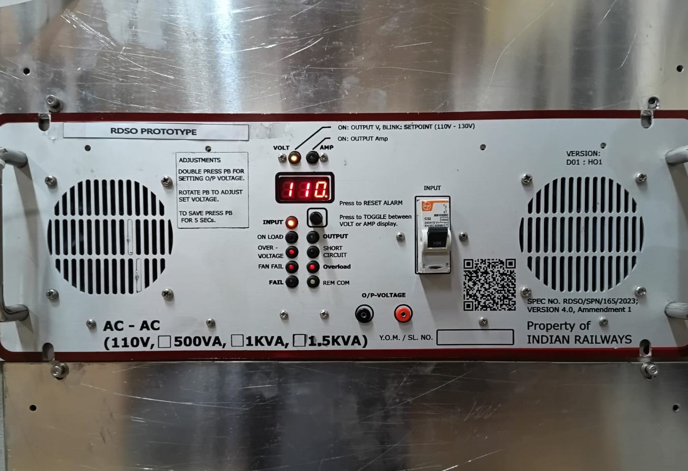 AC-AC converter faceplate reading 110 volts